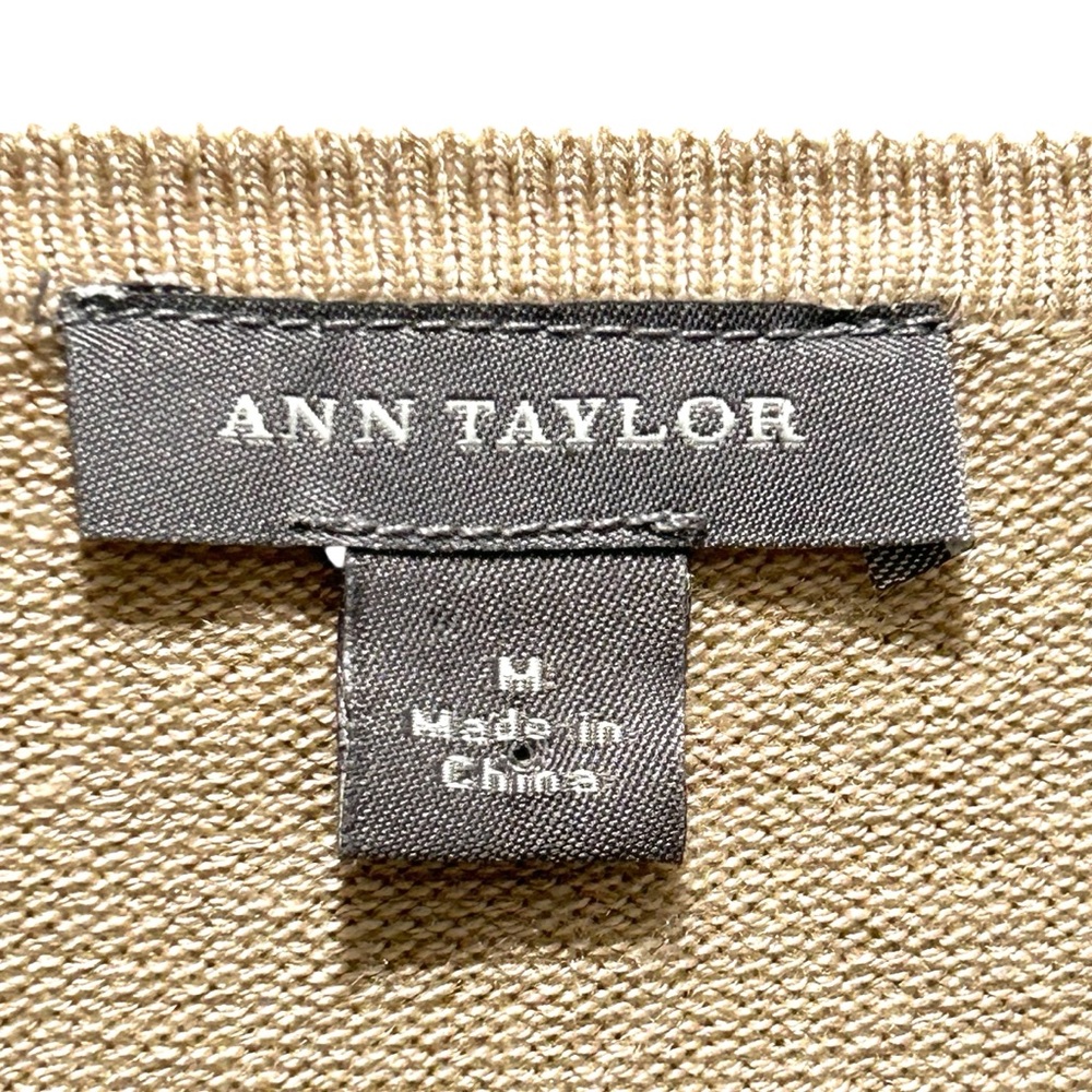 Ann Taylor Tan Silk Cashmere Blend Cardigan Sweater, V-Neck 3/4 Sleeves - Medium - Picture 3 of 9